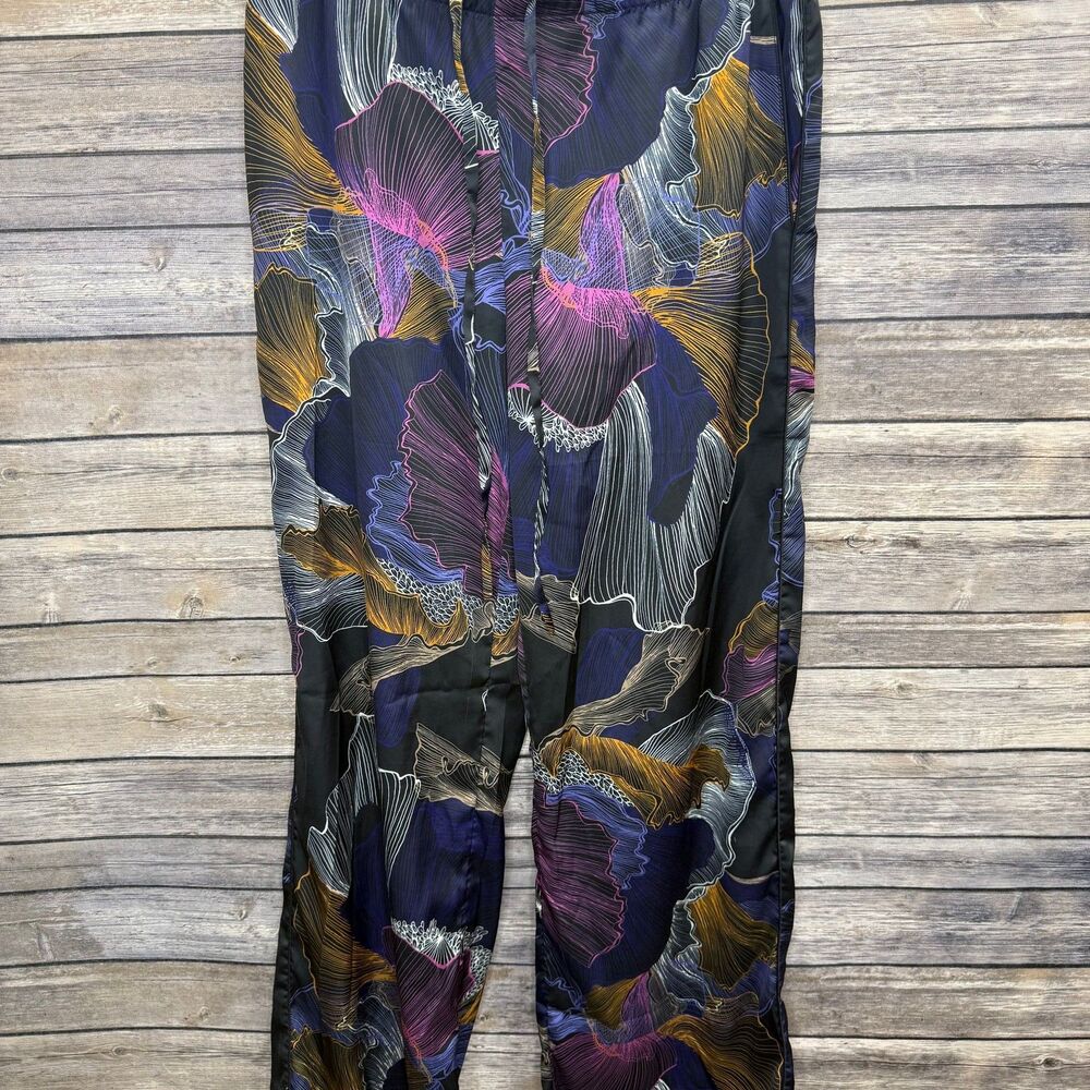 Soma Women's Satin Wide-leg Pajama Pants In Midnight Breeze Black Size Small